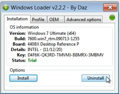 Bạn Chọn Install để Active Windows 7 Miễn Phí