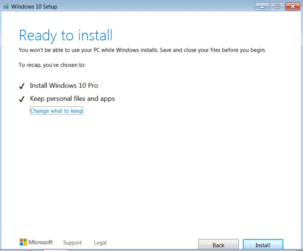 Bạn Kiểm Tra Lại Thông Tin Nâng Cấp Từ Windows 7 Lên Windows 10 Sau đó Nhấn Install để Cài đặt Windows 10