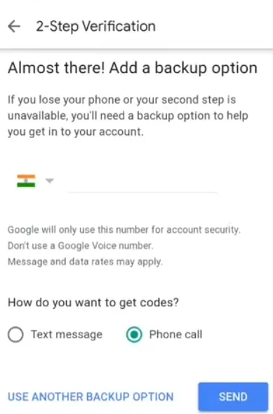 Bạn Nhập Số điện Thoại Và Nhấn Nút Send để Nhận Code Từ Google