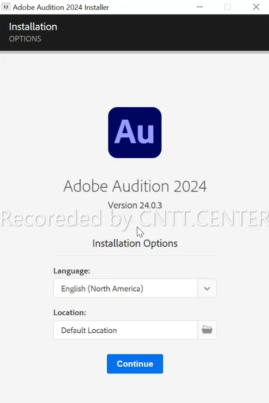 Bảng Adobe Audition 2024 Installer Hiện Lên Bạn Nhấn Continue để Tiếp Tục